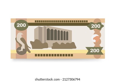 UAE Dirham Vector Illustration. United Arab Emirates money set bundle banknotes. Paper money 200 AED. Flat style. Isolated on white background. Simple minimal design.