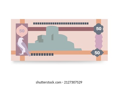 UAE Dirham Vector Illustration. United Arab Emirates money set bundle banknotes. Paper money 50 AED. Flat style. Isolated on white background. Simple minimal design.