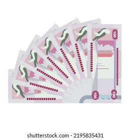 UAE Dirham Vector Illustration. United Arab Emirates money set bundle banknotes. Paper money 100 AED. Flat style. Isolated on white background. Simple minimal design.