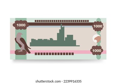 UAE Dirham Vector Illustration. United Arab Emirates money set bundle banknotes. Paper money 1000 AED. Flat style. Isolated on white background. Simple minimal design.