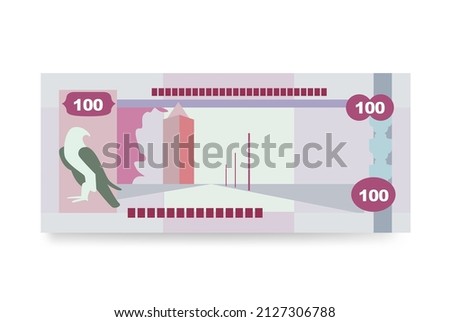 UAE Dirham Vector Illustration. United Arab Emirates money set bundle banknotes. Paper money 100 AED. Flat style. Isolated on white background. Simple minimal design.