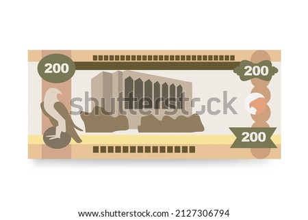 UAE Dirham Vector Illustration. United Arab Emirates money set bundle banknotes. Paper money 200 AED. Flat style. Isolated on white background. Simple minimal design.