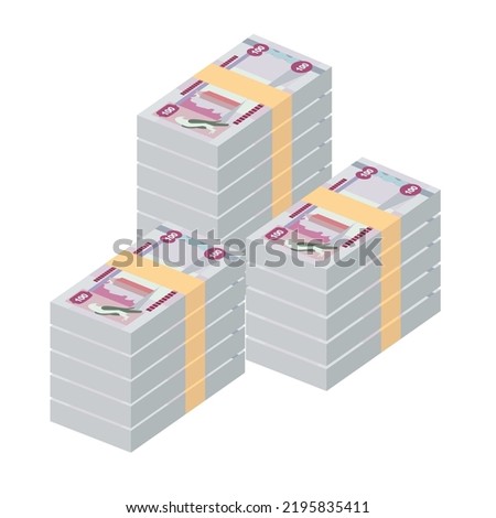UAE Dirham Vector Illustration. United Arab Emirates money set bundle banknotes. Paper money 100 AED. Flat style. Isolated on white background. Simple minimal design.