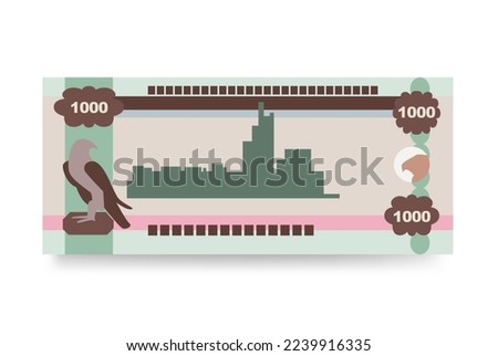 UAE Dirham Vector Illustration. United Arab Emirates money set bundle banknotes. Paper money 1000 AED. Flat style. Isolated on white background. Simple minimal design.