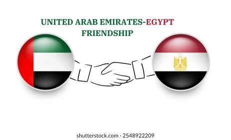 uae and egypt flags in circle with shake hand. uae And egypt friendship. uae And egypt flags, isolated on white background. Vector