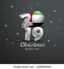 UAE Flag 2019 Merry Christmas Typography. New Year Abstract Celebration background