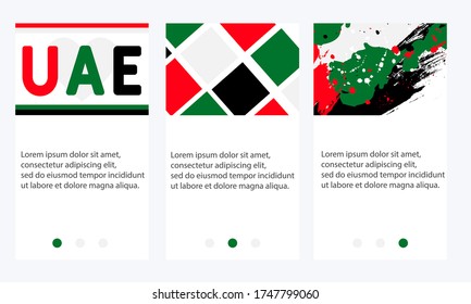 UAE flag background, Emirates banner for Independence Day. Pattern with colors of the national flag of the United Arab. screen template for smart phone or web site banners 