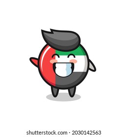 uae flag badge cartoon character doing wave hand gesture , cute style design for t shirt, sticker, logo element