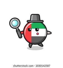 uae flag badge cartoon character searching with a magnifying glass , cute style design for t shirt, sticker, logo element