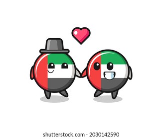 uae flag badge cartoon character couple with fall in love gesture , cute style design for t shirt, sticker, logo element
