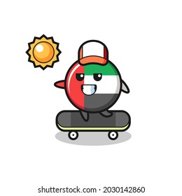 uae flag badge character illustration ride a skateboard , cute style design for t shirt, sticker, logo element