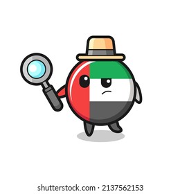 uae flag badge detective character is analyzing a case , cute style design for t shirt, sticker, logo element