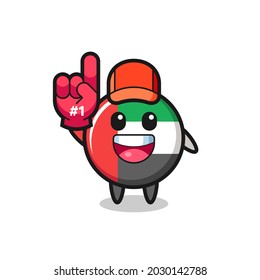 uae flag badge illustration cartoon with number 1 fans glove , cute style design for t shirt, sticker, logo element