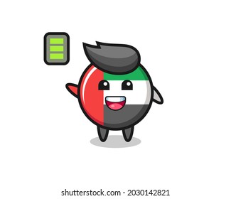 uae flag badge mascot character with energetic gesture , cute style design for t shirt, sticker, logo element