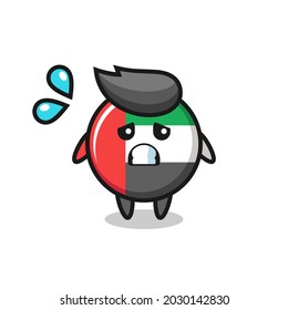 uae flag badge mascot character with afraid gesture , cute style design for t shirt, sticker, logo element