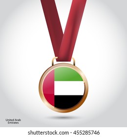 UAE Flag in Bronze Medal. Vector Illustration. RIO Olympic Game Bronze Medal. Vector Illustration