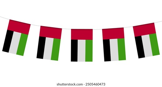 UAE flag of buntings square shape isolated on white background.