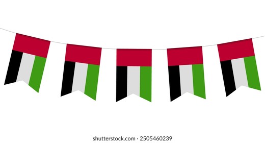 UAE flag of buntings swallowed shape isolated on white background.
