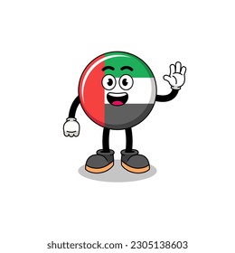 UAE flag cartoon doing wave hand gesture , character design