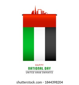 UAE Flag With Famous Architecture On White Background For Happy National Day.