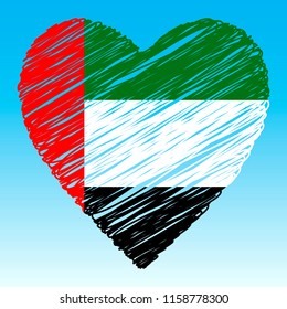 Bandera de los Emiratos Árabes Unidos, forma del corazón, estilo grunge.