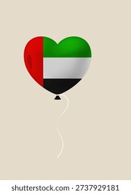 UAE flag heart-shaped balloon floating on a neutral background, a vector symbol for National Day expressing patriotic love..