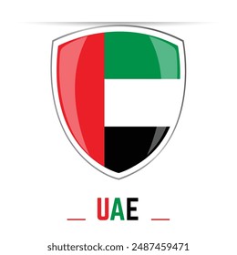 UAE flag isolated on white background vector illustration shield button glossy and shiny. United Arab Emirates flag for national day celebration of 2 December.