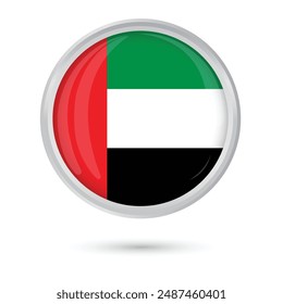 UAE Flag isolated round frame vector illustration glossy shiny 3d button for national day celebration 2 December. United Arab Emirates flag in circle round shape.