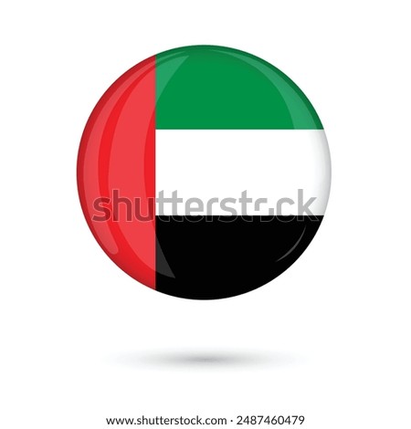 UAE Flag isolated round vector illustration glossy shiny 3d button for national day celebration 2 December. United Arab Emirates flag in circle round shape.