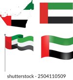 UAE Flag and UAE Map Wavy UAE flag vector icon isolated on white background The flag of the United Arab Emirates inside map