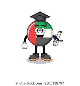 UAE flag mascot with graduation pose , character design