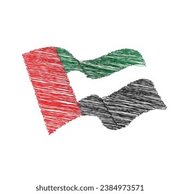 UAE Flag national day. United Arab Emirates flag pencil sketch. 