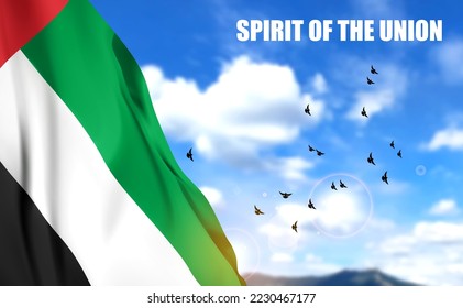 UAE flag on background of sky. Background for National Day. EPS10 vector