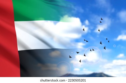 UAE flag on background of sky. Background for National Day. EPS10 vector