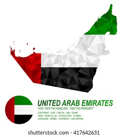 UAE flag overlay on UAE map with polygonal style.(EPS10 art vector)