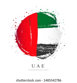 UAE Flag In The Shape Of A Big Circle. Vector Illustration On A White Background. Brush Strokes Are Drawn By Hand. Independence Day.
