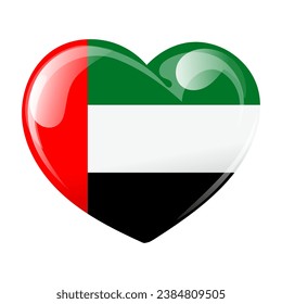 UAE flag in the shape of a heart. Love heart with UAE flag. 3D illustration, vector