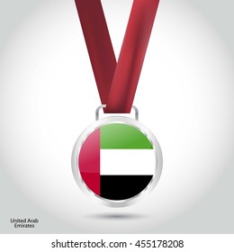 UAE Flag in Silver Medal. Vector Illustration. RIO Olympic Game silver Medal. Vector Illustration