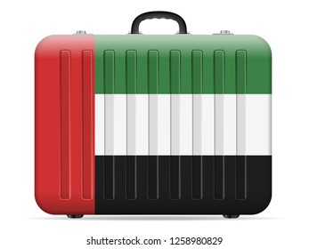 UAE flag travel suitcase on a white background. Vector illustration.