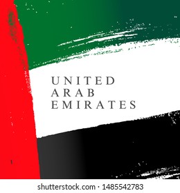 UAE flag. Vector illustration on a white background. Brush strokes are drawn by hand. Independence Day.