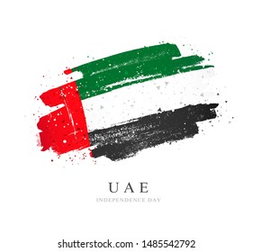 UAE flag. Vector illustration on a white background. Brush strokes are drawn by hand. Independence Day.
