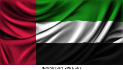 UAE flag waving close up. Vector illustration.