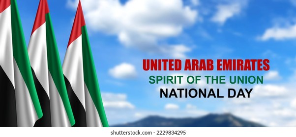 UAE flags on flagpole against the sky. Concept for National Holidays. EPS10 vector