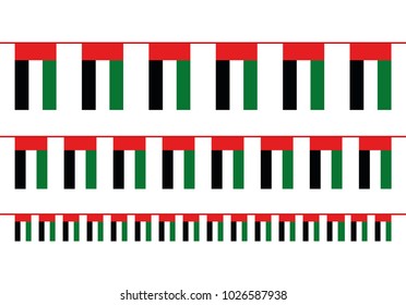 UAE flags set on white background, vector illustration. 