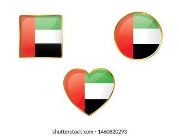 UAE Glossy Flag icon in three different shapes