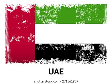 UAE grunge flag isolated vector in official colors and Proportion Correctly. country's name label in bottom. Vector Illustration