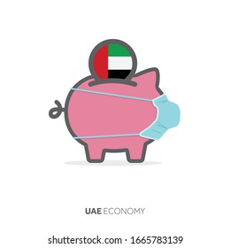 UAE healthcare savings. Piggy bank with medical face mask