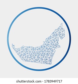 Icono de EAU. Mapa de red del país. Signo redondeado de los EAU con anillo degradado. Tecnología, internet, red, concepto de telecomunicaciones. Ilustración vectorial.