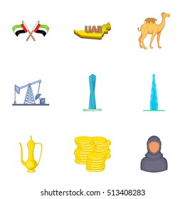 UAE icons set. Cartoon illustration of 9 UAE vector icons for web