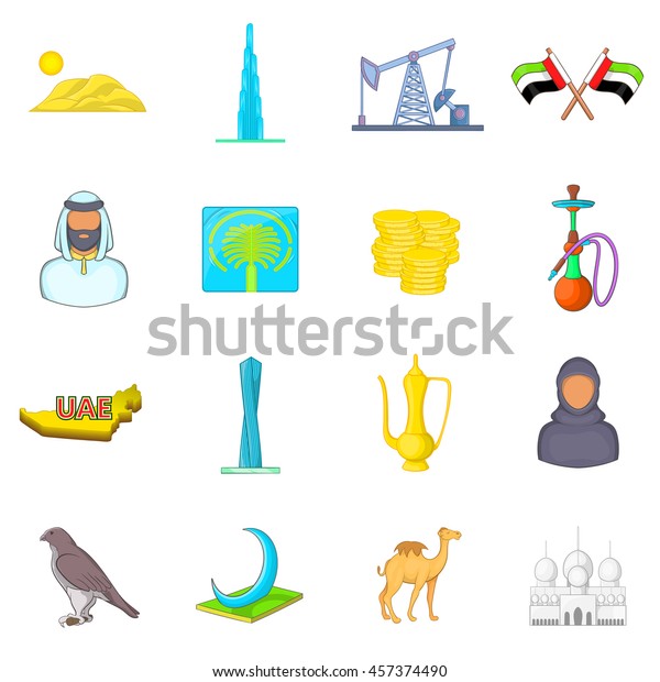 Uae Icons Set Cartoon Style United Stock Vector (Royalty Free) 457374490